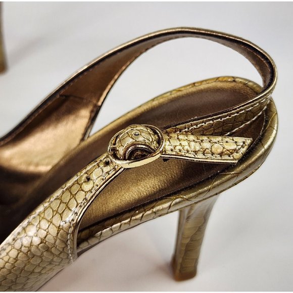 Nina Shoes Womens Size 7 Gold Slingback Alligator Print Pointed Toe Dress Heels - Picture 7 of 11